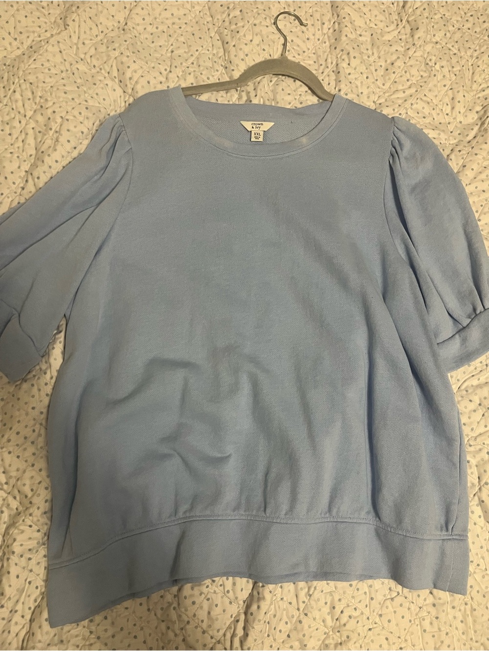 crown & ivy Light Blue Puff-Sleeve Sweatshirt